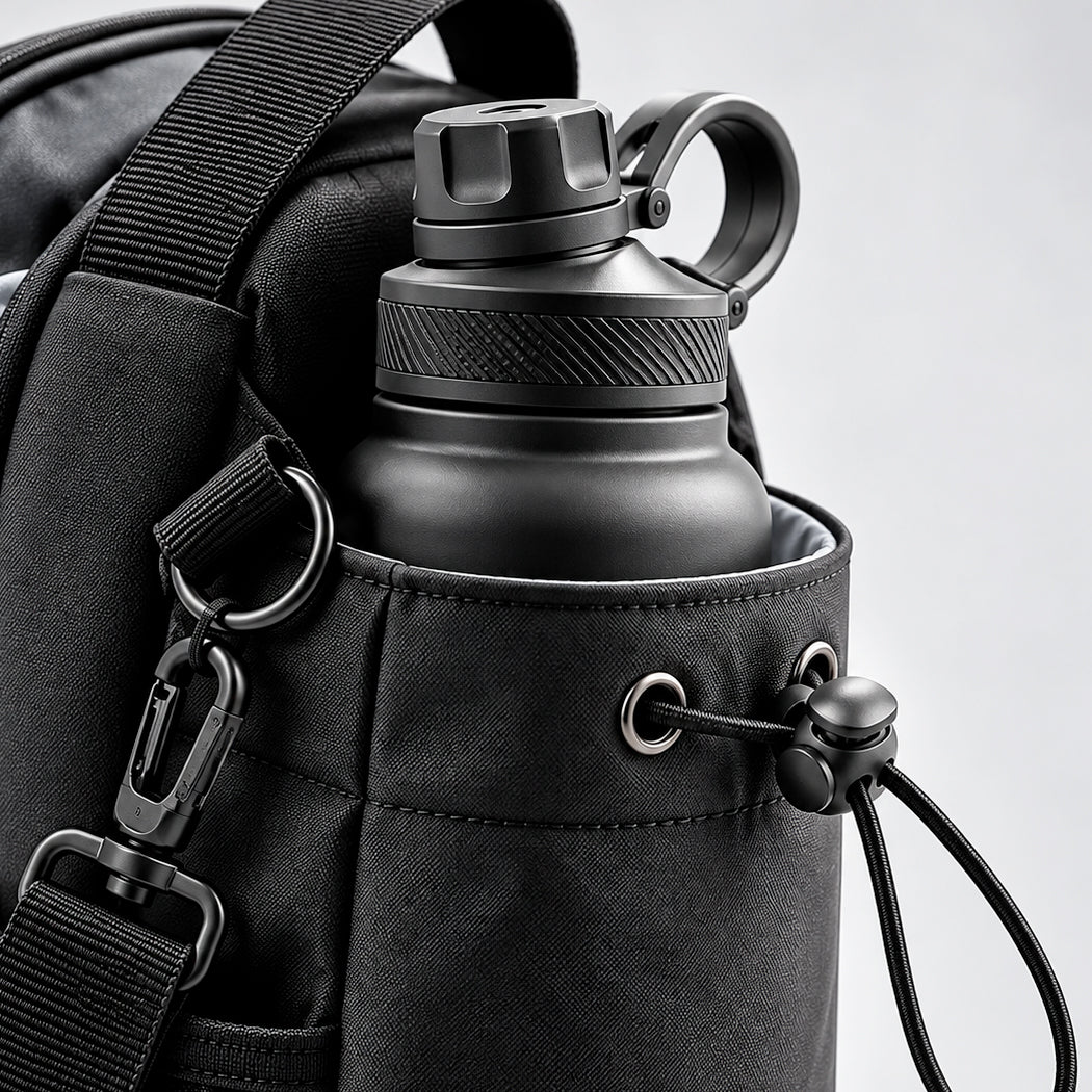 Drawstring bottle compartment